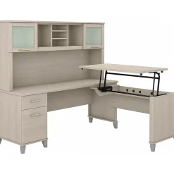 Bush Furniture Somerset 72"W 3 Position Sit to Stand L Shaped Desk with Hutch, Sand Oak (SET015SO)