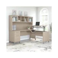 Bush Furniture Somerset 72"W 3 Position Sit to Stand L Shaped Desk with Hutch, Sand Oak (SET015SO)