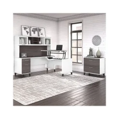 Bush Furniture Somerset 72"W 3 Position Sit to Stand L Shaped Desk with Hutch and File Cabinet, Storm Gray/White (SET016SGWH)