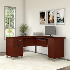 Bush Furniture Somerset 60"W L Shaped Desk with Storage, Hansen Cherry (WC81730K)