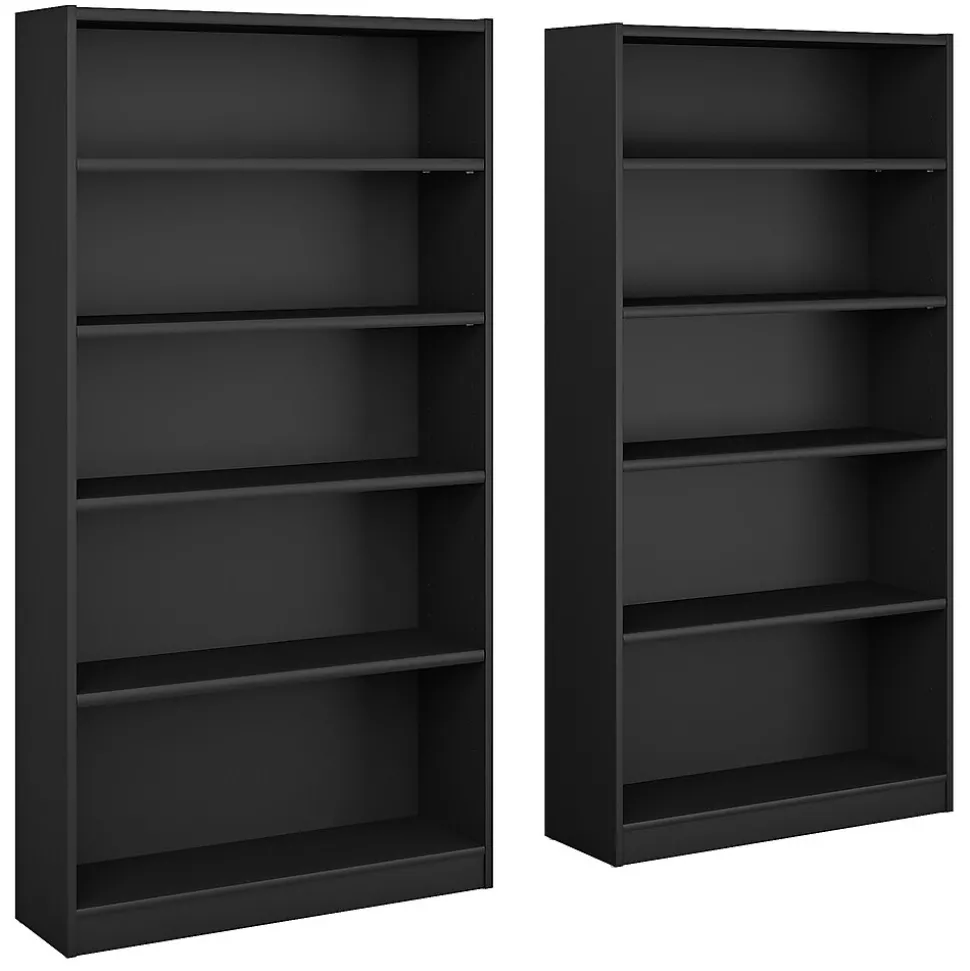 Bush Furniture Universal Tall 5 Shelf 72"H Bookcase, Classic Black, Set of 2 (UB003BL)