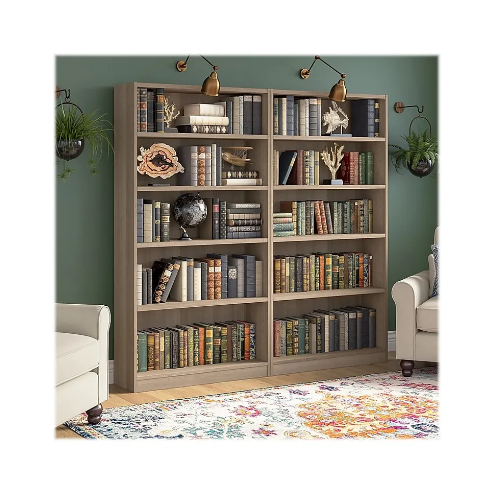 Bush Furniture Universal 72"H 5-Shelf Bookcase with Adjustable Shelves, Ash Gray Laminated Wood (WL12427)
