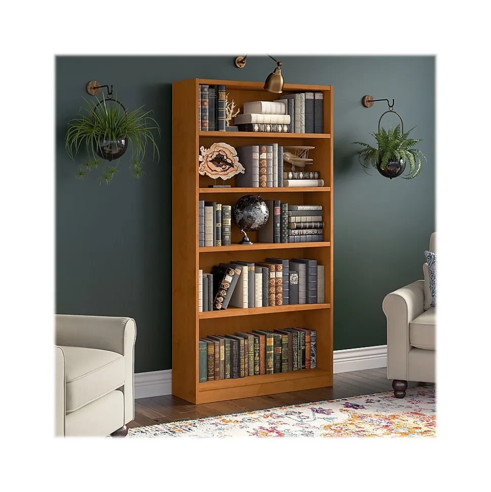 Bush Furniture Universal 72"H 5-Shelf Bookcase with Adjustable Shelves, Natural Cherry Laminated Wood (WL12467)