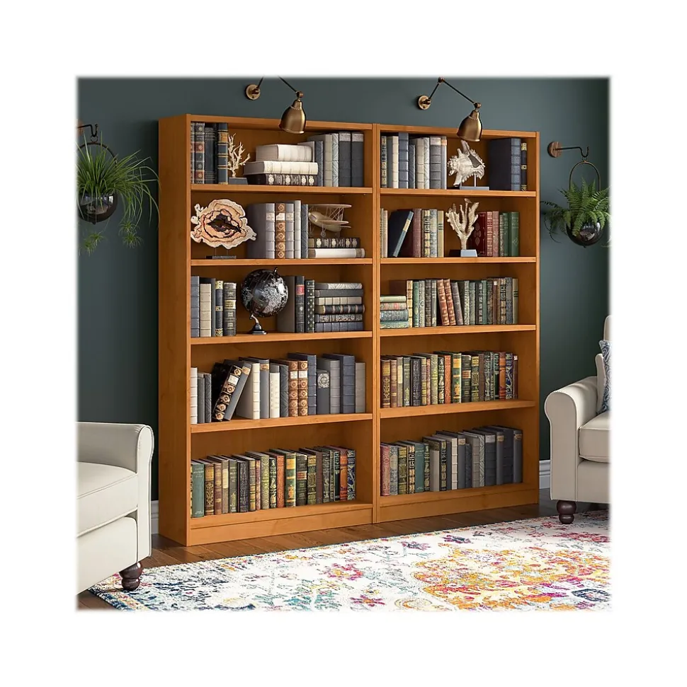 Bush Furniture Universal 72"H 5-Shelf Bookcase with Adjustable Shelves, Natural Cherry Laminated Wood (WL12467)