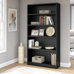 Bush Furniture Universal 72"H 5-Shelf Bookcase with Adjustable Shelves, Black (WL12436)