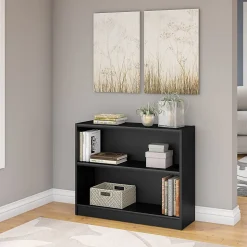 Bush Furniture Universal 30"H 2-Shelf Bookcase with Adjustable Shelf, Black Wood (WL12438)