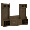Bush Furniture Woodland Entryway Storage Set with Hall Trees and Shoe Bench with Doors, Ash Brown (WDL011ABR)