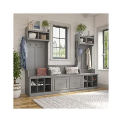 Bush Furniture Woodland Entryway Storage Set with Hall Trees and Shoe Bench with Doors, Cape Cod Gray (WDL011CG)