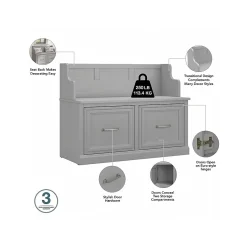 Bush Furniture Woodland Entryway Storage Set with Hall Trees and Shoe Bench with Doors, Cape Cod Gray (WDL011CG)