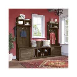 Bush Furniture Woodland Entryway Storage Set with Hall Trees and Shoe Bench with Drawers, Ash Brown (WDL012ABR)