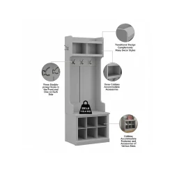 Bush Furniture Woodland Full Entryway Storage Set with Coat Rack and Shoe Bench with Doors, Cape Cod Gray (WDL013CG)