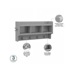 Bush Furniture Woodland Full Entryway Storage Set with Coat Rack and Shoe Bench with Doors, Cape Cod Gray (WDL013CG)