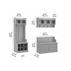 Bush Furniture Woodland Full Entryway Storage Set with Coat Rack and Shoe Bench with Doors, Cape Cod Gray (WDL013CG)