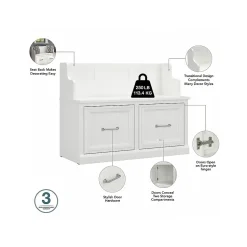 Bush Furniture Woodland Full Entryway Storage Set with Coat Rack and Shoe Bench with Doors, White Ash (WDL013WAS)