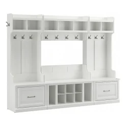 Bush Furniture Woodland Full Entryway Storage Set with Coat Rack and Shoe Bench with Drawers, White Ash (WDL014WAS)