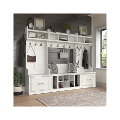 Bush Furniture Woodland Full Entryway Storage Set with Coat Rack and Shoe Bench with Drawers, White Ash (WDL014WAS)