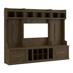 Bush Furniture Woodland Full Entryway Storage Set with Coat Rack and Shoe Bench with Drawers, Ash Brown (WDL014ABR)