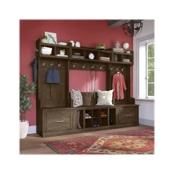 Bush Furniture Woodland Full Entryway Storage Set with Coat Rack and Shoe Bench with Drawers, Ash Brown (WDL014ABR)