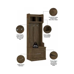 Bush Furniture Woodland Full Entryway Storage Set with Coat Rack and Shoe Bench with Drawers, Ash Brown (WDL014ABR)