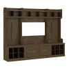 Bush Furniture Woodland Full Entryway Storage Set with Coat Rack and Shoe Bench with Doors, Ash Brown (WDL013ABR)