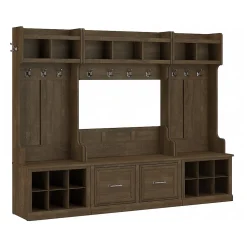 Bush Furniture Woodland Full Entryway Storage Set with Coat Rack and Shoe Bench with Doors, Ash Brown (WDL013ABR)