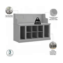 Bush Furniture Woodland Full Entryway Storage Set with Coat Rack and Shoe Bench with Drawers, Cape Cod Gray (WDL014CG)