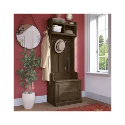 Bush Furniture Woodland 24W Hall Tree and Small Shoe Bench with Drawer, Ash Brown (WDL007ABR)