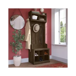 Bush Furniture Woodland 24W Hall Tree and Small Shoe Bench with Shelves, Ash Brown (WDL008ABR)