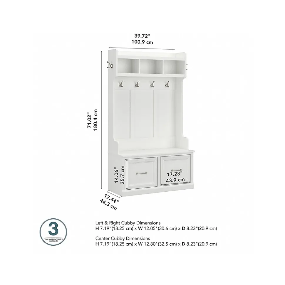 Bush Furniture Woodland 40W Hall Tree and Shoe Storage Bench with Doors, White Ash (WDL001WAS)
