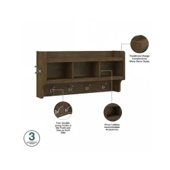 Bush Furniture Woodland 40W Shoe Storage Bench with Shelves and Wall Mounted Coat Rack, Ash Brown (WDL004ABR)