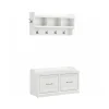 Bush Furniture Woodland 40W Shoe Storage Bench with Doors and Wall Mounted Coat Rack, White Ash (WDL003WAS)