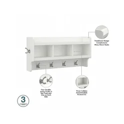 Bush Furniture Woodland 40W Shoe Storage Bench with Shelves and Wall Mounted Coat Rack, White Ash (WDL004WAS)