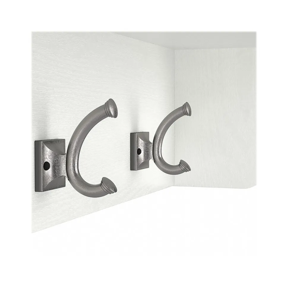 Bush Furniture Woodland 40W Shoe Storage Bench with Shelves and Wall Mounted Coat Rack, White Ash (WDL004WAS)