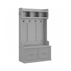 Bush Furniture Woodland 40W Hall Tree and Shoe Storage Bench with Doors, Cape Cod Gray (WDL001CG)