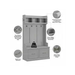 Bush Furniture Woodland 40W Hall Tree and Shoe Storage Bench with Doors, Cape Cod Gray (WDL001CG)