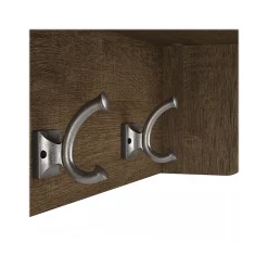 Bush Furniture Woodland 40W Shoe Storage Bench with Doors and Wall Mounted Coat Rack, Ash Brown (WDL003ABR)