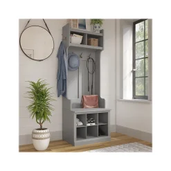 Bush Furniture Woodland 24W Hall Tree and Small Shoe Bench with Shelves, Cape Cod Gray (WDL008CG)