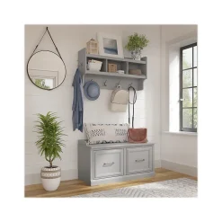 Bush Furniture Woodland 40W Shoe Storage Bench with Doors and Wall Mounted Coat Rack, Cape Cod Gray (WDL003CG)