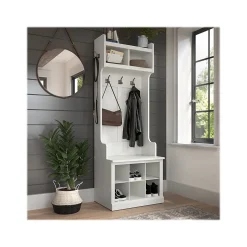 Bush Furniture Woodland 24W Hall Tree and Small Shoe Bench with Shelves, White Ash (WDL008WAS)