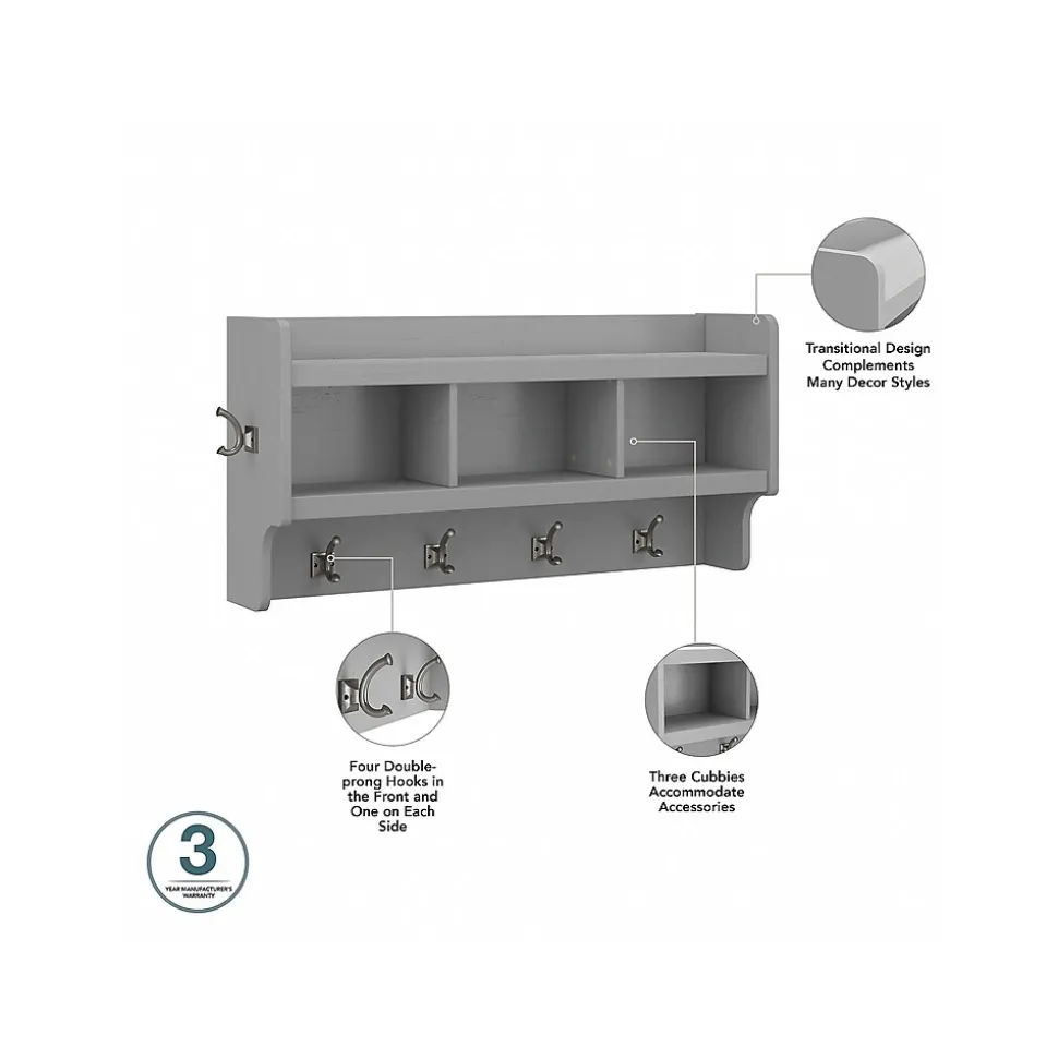 Bush Furniture Woodland 40W Entryway Bench with Doors and Wall Mounted Coat Rack, Cape Cod Gray (WDL009CG)