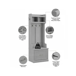 Bush Furniture Woodland 24W Hall Tree and Small Shoe Bench with Drawer, Cape Cod Gray (WDL007CG)