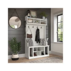 Bush Furniture Woodland 40W Hall Tree and Shoe Storage Bench with Shelves, White Ash (WDL002WAS)