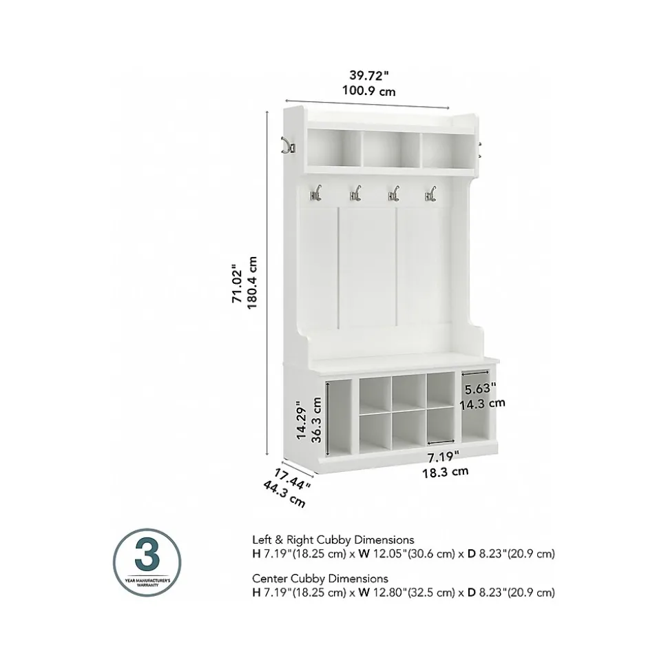 Bush Furniture Woodland 40W Hall Tree and Shoe Storage Bench with Shelves, White Ash (WDL002WAS)