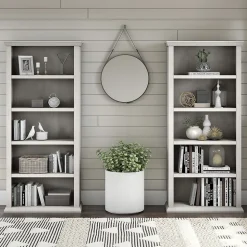 Bush Furniture Yorktown 67"H 5-Shelf Bookcase with Adjustable Shelves, Linen White Oak Laminated Wood, 2/Set (YRK012LW)