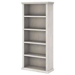 Bush Furniture Yorktown 67"H 5-Shelf Bookcase with Adjustable Shelves, Linen White Oak Laminated Wood (WC40466-03)