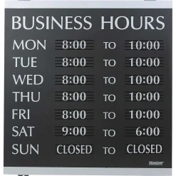 Business Hours Sign, 14x13", Black/Silver, Caution Sign