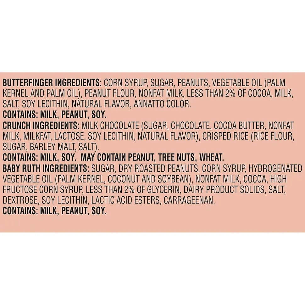 Butterfinger, CRUNCH, and Baby Ruth Assorted Minis Candy Bars, 32.4oz (FEU71526)