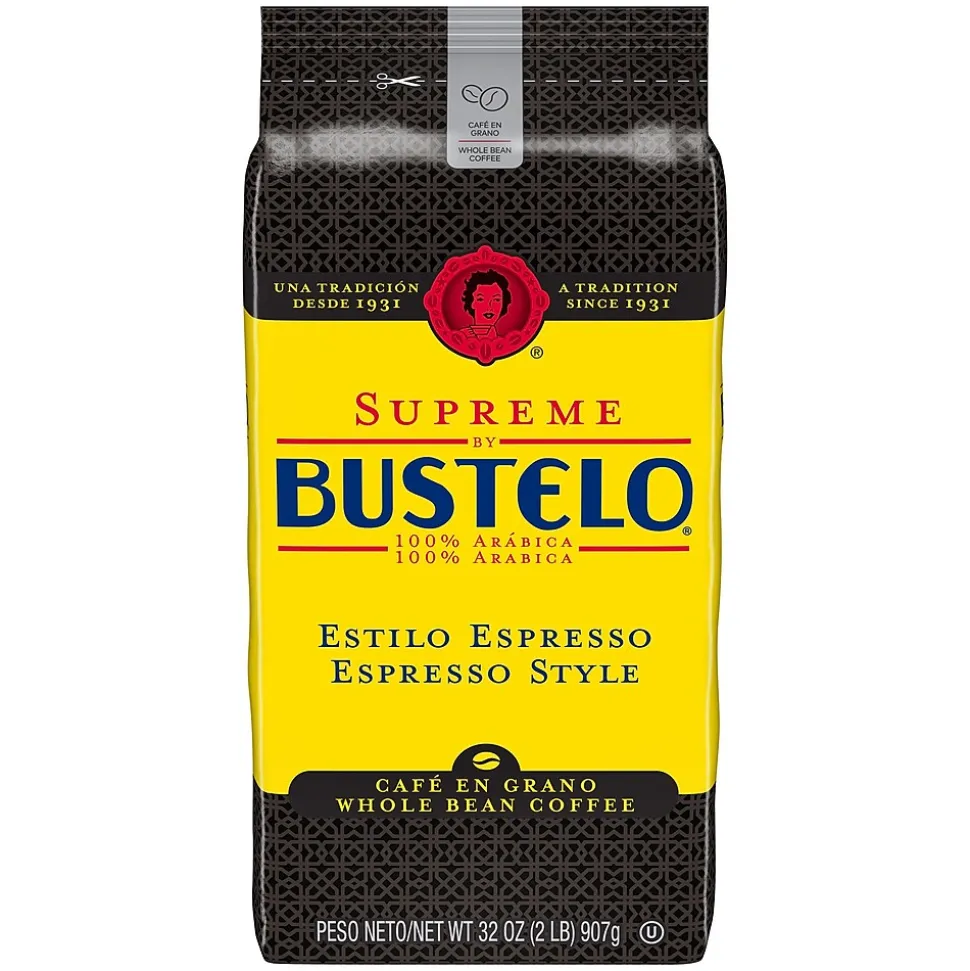 Cafe Bustelo Supreme Espresso Caffeinated Whole Bean Coffee, Dark Roast, 32 oz., Each (SMU01800)