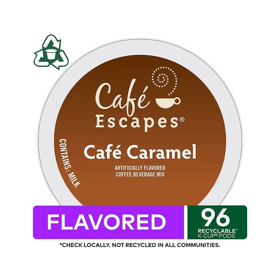 Cafe Escapes Cafe Caramel Coffee, Keurig K-Cup Pod, 96/Carton (GMT6813CT)