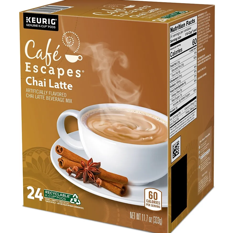 Cafe Escapes Chai Latte Coffee, Keurig® K-Cup® Pods, Light Roast, 24/Box (6805)